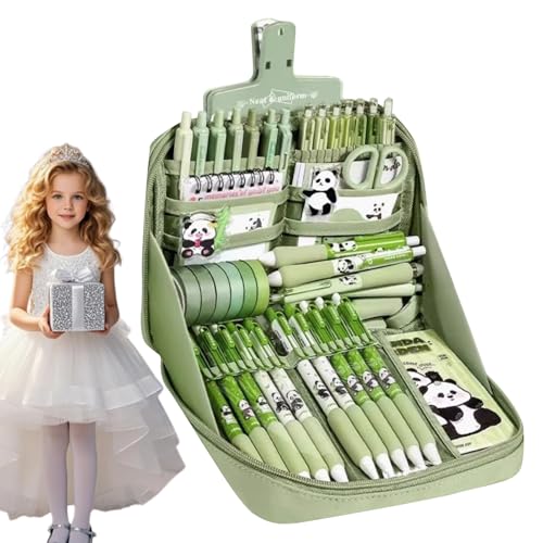 Nuytghr Panda Schulbedarf-Set, niedliches Schreibwaren-Set, Lineal, Notizbuch, Schlüsselanhänger, 34 x 24 x 5 cm, Stifteetui, Tab-Aufkleber, ideal für Mädchen, Studenten, Teenager, Jungen von Nuytghr
