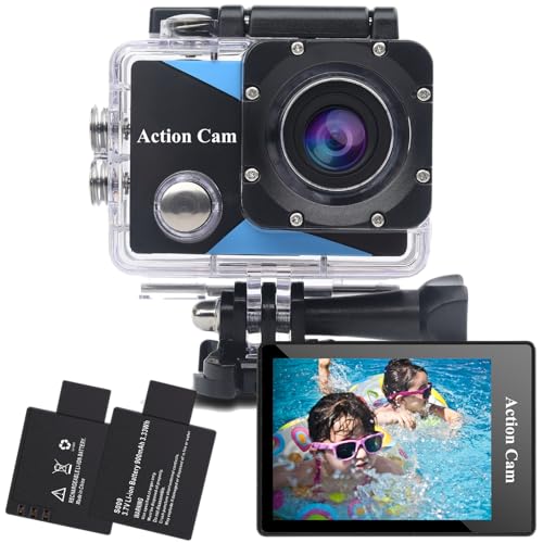 Nvgfelis Action Cam FHD 1080P, Unterwasserkamera wasserdicht bis 30M, Actionkamera mit 2×900 mAh wiederaufladbare Akkus und Zubehör-Set(1080P) von Nvgfelis