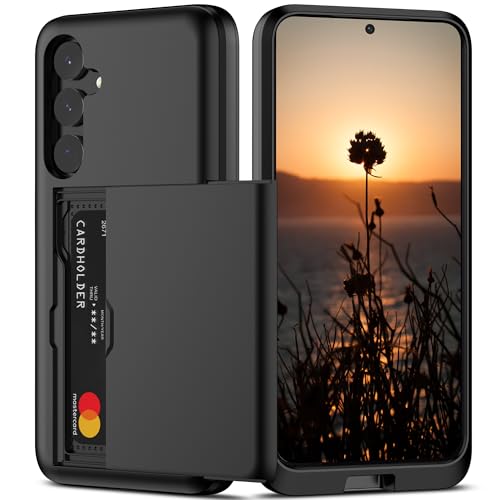 Nvollnoe Schutzhülle für Samsung S24 mit Kartenhalter, doppellagig, strapazierfähig, versteckter Kartenschlitz, schlanke Brieftaschen-Schutzhülle für Samsung S24 15,5 cm (6,1 Zoll) (schwarz) von Nvollnoe
