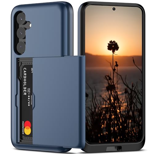 Nvollnoe Schutzhülle für Samsung S24 mit Kartenhalter, zweilagig, strapazierfähig, versteckter Kartenschlitz, schlanke Brieftaschen-Schutzhülle für Samsung S24 15,5 cm (6,1 Zoll), Blau von Nvollnoe