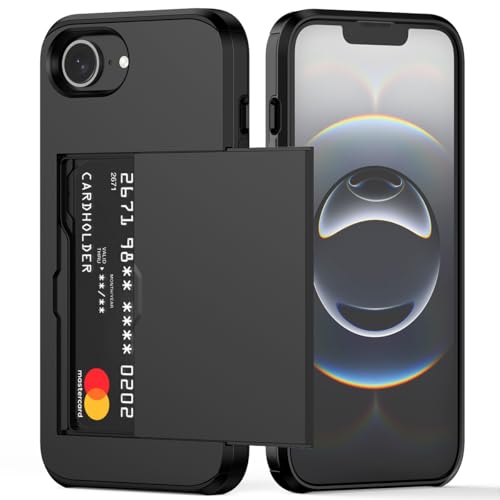Nvollnoe Schutzhülle für iPhone 16e mit Kartenhalter, doppellagig, strapazierfähig, schützend, versteckter Kartenschlitz, schlanke Brieftaschen-Schutzhülle für iPhone 16e, 15,4 cm (6,1 Zoll), Schwarz von Nvollnoe