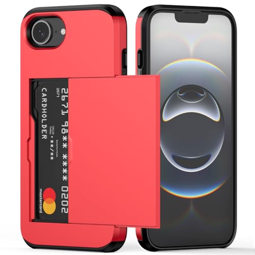 Nvollnoe Schutzhülle für iPhone 16e mit Kartenhalter, doppellagig, strapazierfähig, schützend, versteckter Kartenschlitz, schlanke Brieftaschen-Schutzhülle für iPhone 16e, 15,5 cm (6,1 Zoll), Rot von Nvollnoe