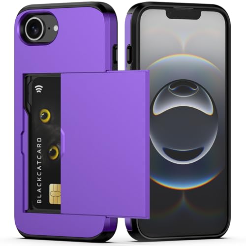 Nvollnoe Schutzhülle für iPhone 16e mit Kartenhalter, zweilagig, strapazierfähig, schützend, versteckter Kartenschlitz, schlanke Brieftaschen-Schutzhülle für iPhone 16e, 15,5 cm (6,1 Zoll), Violett von Nvollnoe
