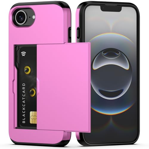 Nvollnoe Schutzhülle für iPhone 16e mit Kartenhalter, zweilagig, strapazierfähig, schützend, versteckter Kartenschlitz, schlanke Brieftaschen-Schutzhülle für iPhone 16e, 15,5 cm (6,1 Zoll), Hot Pink von Nvollnoe