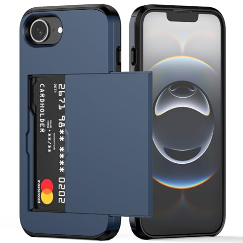 Nvollnoe Schutzhülle für iPhone 16e mit Kartenhalter, zweilagig, strapazierfähig, schützend, versteckter Kartenschlitz, schlanke Brieftaschen-Schutzhülle für iPhone 16e 15,5 cm (6,1 Zoll), Blau von Nvollnoe