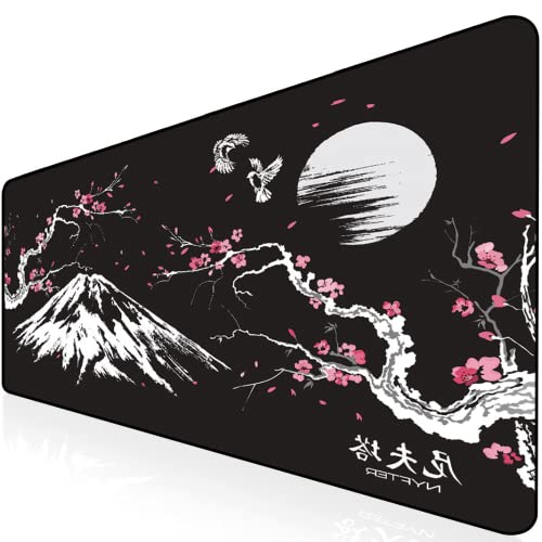 Nyfter - 3XL Gaming Mauspad Sakura Schwarz 1200 x 600mm Premium Fuji Mousepad Size Groß vernähte Kanten langlebig mit high-end Glide und Anti-Rutsch Speed Gaming Mauspad von Nyfter