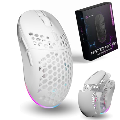 Nyfter - NYF22 Wireless Gaming Mouse Honeycomb Maus Ultraleicht 75g leistungsstark mit 400mA 19K DPI, 400 IPS 1000 hz 50h Akkulaufzeit langlebig Zwei wechselbare Cases inkl. von Nyfter