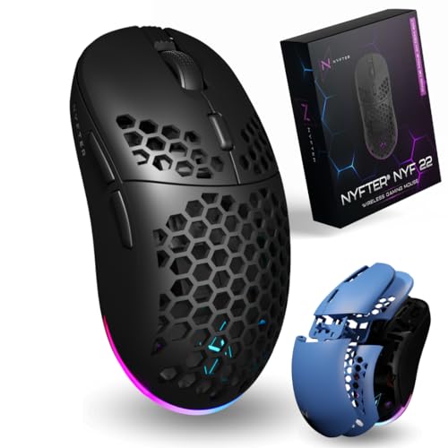 Nyfter - NYF22 Wireless Gaming Mouse Ultraleicht 75g leistungsstark mit 400mA 19K DPI, 400 IPS 1000 hz 50h Akkulaufzeit langlebig Zwei wechselbare Cases inkl. von Nyfter