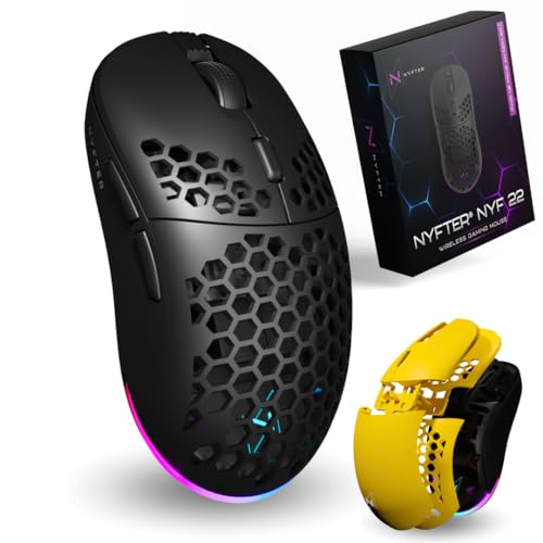 Nyfter - NYF22 Wireless Gaming Mouse Ultraleicht 75g leistungsstark mit 400mA 19K DPI, 400 IPS 1000 hz 50h Akkulaufzeit langlebig Zwei wechselbare Cases inkl. von Nyfter