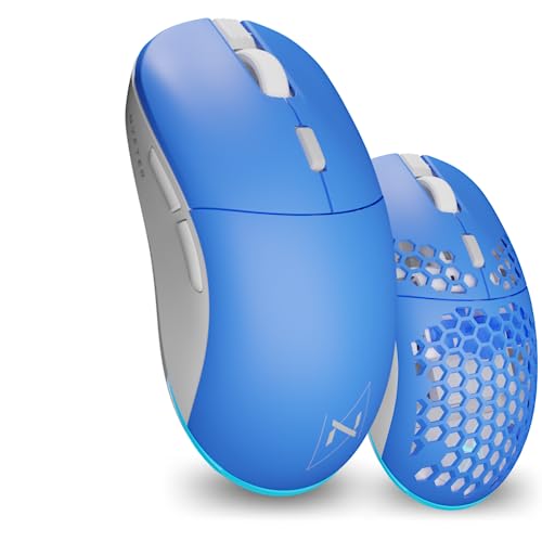 Nyfter - NYF22 Wireless Gaming Mouse mit White-Blue Honeycomb Maus Ultraleicht 75g leistungsstark mit 400mA 19K DPI, 400 IPS 1000 hz 50h Akkulaufzeit langlebig Zwei wechselbare Cases inkl. von Nyfter