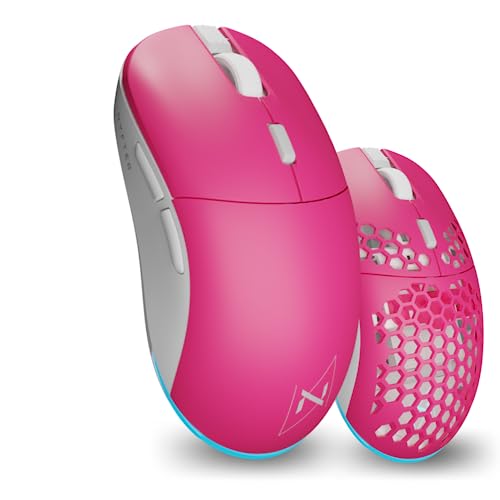 Nyfter - NYF22 Wireless Gaming Mouse mit White-Pink Honeycomb Maus Ultraleicht 75g leistungsstark mit 400mA 19K DPI, 400 IPS 1000 hz 50h Akkulaufzeit langlebig Zwei wechselbare Cases inkl. von Nyfter