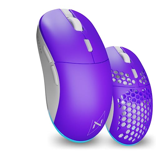 Nyfter - NYF22 Wireless Gaming Mouse mit White-Purple Honeycomb Maus Ultraleicht 75g leistungsstark mit 400mA 19K DPI, 400 IPS 1000 hz 50h Akkulaufzeit langlebig Zwei wechselbare Cases inkl. von Nyfter