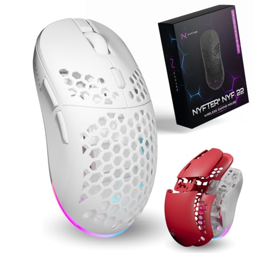 Nyfter - NYF22 Wireless Gaming Mouse mit White-Red Honeycomb Maus Ultraleicht 75g leistungsstark mit 400mA 19K DPI, 400 IPS 1000 hz 50h Akkulaufzeit langlebig Zwei wechselbare Cases inkl. Nyfter - NYF22 Wireless Gaming Mouse mit White-Red Honeycomb Maus Ultraleicht 75g leistungsstark mit 400mA 19K DPI, 400 IPS 1000 hz 50h Akkulaufzeit langlebig Zwei wechselbare Cases inkl. von Nyfter