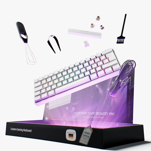 Nyfter - NYFBOARD GEN2 Gaming Computer Tastatur mit Gateron Yellow Switches - HOT-SWAPPABLE mechanisch RGB-Hintergrundbeleuchtung ISO-DE 60%-98% Layout für Gamer (White, 60%) von Nyfter