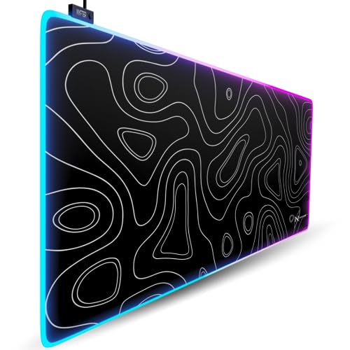 Nyfter - XXL Gaming Mauspad RGB Black im Topography Design 900 x 500mm Premium Mousepad Size Groß vernähte Kanten langlebig mit high-end Glide und Anti-Rutsch Speed Gaming Mauspad von Nyfter