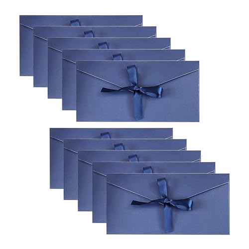 10 Stück seeblaue Umschläge mit Bändern, Kraftpapierband-Grußkarten, Geschenkumschlagtaschen, Einladungsumschläge (22 * 11 cm) von NyxSeat