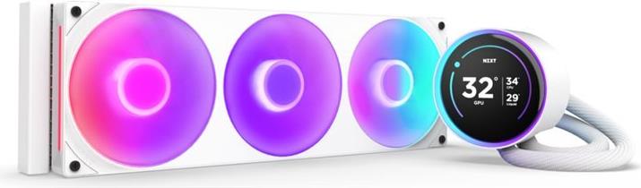 NZXT Kraken Elite 360 RGB - Prozessor-Flüssigkeitskühlsystem - mit LCD-Display - Kühlergröße: 360 mm - (für: LGA1851, LGA1700, LGA1200, LGA115x Socket, AM4, AM5) - Kupfer - 120 mm - Mattes Weiß (RL-KR36E-W2) von Nzxt