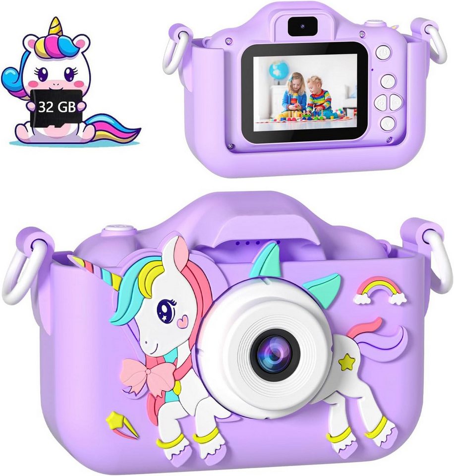 OAEBLLE Kinderkamera (4x opt. Zoom, inkl. mit Silikon-Softhülle für sicheres Fotografieren: Multifunktionales, Kinderkamera, 1080P HD, Bildschirmkamera, 32 GB SD-Karte USB-Kamera) von OAEBLLE