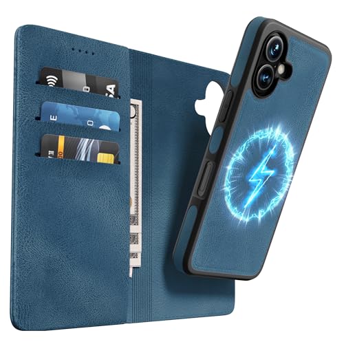 OASISBLUE iPhone 16 Hülle,[2 in 1 Magnetisch Abnehmbar] Kabelloses Laden Kompatibel Stoßfest Schutzhülle Lederhülle Klapphülle Handyhülle für iPhone 16 - blau von OASISBLUE