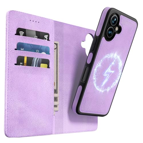 OASISBLUE iPhone 16 Hülle,[2 in 1 Magnetisch Abnehmbar] Kabelloses Laden Kompatibel Stoßfest Schutzhülle Lederhülle Klapphülle Handyhülle für iPhone 16 - lila von OASISBLUE