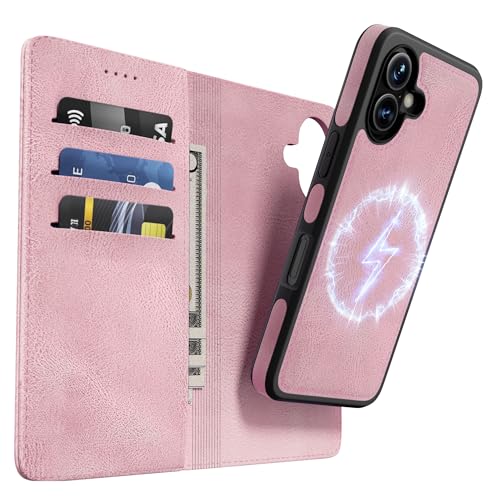 OASISBLUE iPhone 16 Hülle,[2 in 1 Magnetisch Abnehmbar] Kabelloses Laden Kompatibel Stoßfest Schutzhülle Lederhülle Klapphülle Handyhülle für iPhone 16 - rosa von OASISBLUE
