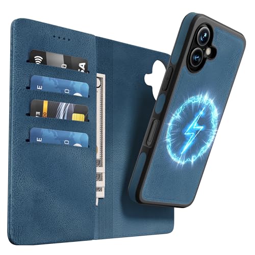 OASISBLUE iPhone 16 Plus Hülle,[2 in 1 Magnetisch Abnehmbar] Kabelloses Laden Kompatibel Stoßfest Schutzhülle Lederhülle Klapphülle Handyhülle für iPhone 16 Plus - blau von OASISBLUE