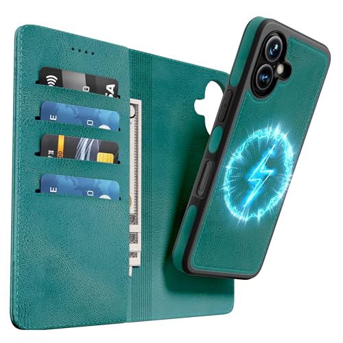 OASISBLUE iPhone 16 Plus Hülle,[2 in 1 Magnetisch Abnehmbar] Kabelloses Laden Kompatibel Stoßfest Schutzhülle Lederhülle Klapphülle Handyhülle für iPhone 16 Plus - blaugrün von OASISBLUE