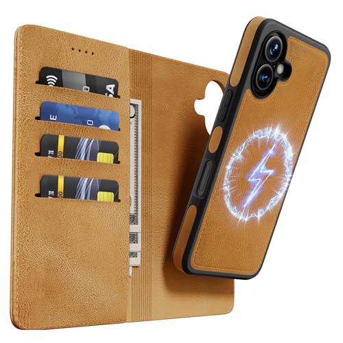 OASISBLUE iPhone 16 Plus Hülle,[2 in 1 Magnetisch Abnehmbar] Kabelloses Laden Kompatibel Stoßfest Schutzhülle Lederhülle Klapphülle Handyhülle für iPhone 16 Plus - braun von OASISBLUE