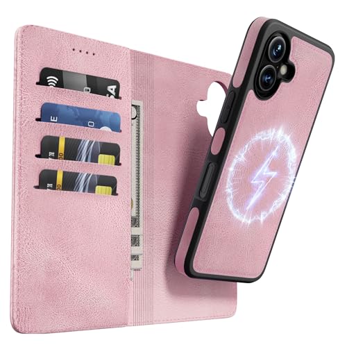OASISBLUE iPhone 16 Plus Hülle,[2 in 1 Magnetisch Abnehmbar] Kabelloses Laden Kompatibel Stoßfest Schutzhülle Lederhülle Klapphülle Handyhülle für iPhone 16 Plus - rosa von OASISBLUE