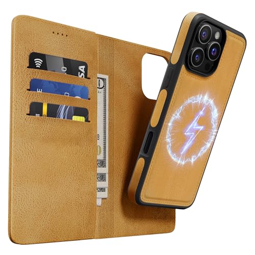 OASISBLUE iPhone 16 Pro Hülle,[2 in 1 Magnetisch Abnehmbar] Kabelloses Laden Kompatibel Stoßfest Schutzhülle Lederhülle Klapphülle Handyhülle für iPhone 16 Pro - braun von OASISBLUE