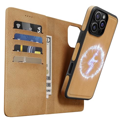 OASISBLUE iPhone 16 Pro Max Hülle,[2 in 1 Magnetisch Abnehmbar] Kabelloses Laden Kompatibel Stoßfest Schutzhülle Lederhülle Klapphülle Handyhülle für iPhone 16 Pro Max - braun von OASISBLUE