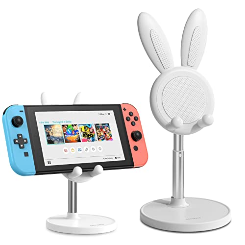 OATSBASF Handy-Ständer, verstellbarer niedlicher Hasen-Telefonständer für Schreibtisch, Kawaii-Handyhalter-Ständer, kompatibel mit allen Handys, iPhone, Kindle, Switch (Weiß B) von OATSBASF