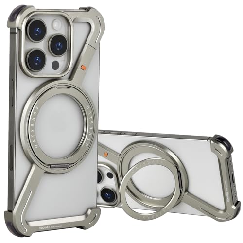 OATSBASF Minimalistische iPhone 16 Pro Max-Hülle (6,9 Zoll) – 360° drehbar, Aluminium-Design, stoßfeste Bumper-Z-Schutz, Natürliches Titan von OATSBASF
