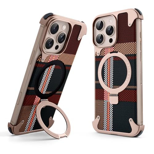 OATSBASF Rahmenlose Schutzhülle für iPhone 16 Pro Max, weniger schlank, schützender Schock mit Aramidfaser, schlanke, minimalistische Metall-Aluminiumschalen mit integriertem Ständer, Desert Titanium von OATSBASF