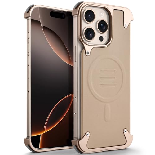 OATSBASF Schutzhülle für iPhone 16 Pro Max 17,5 cm (6,9 Zoll), kompatibel mit MagSafe, schlanke, minimalistische Schutzhülle, Stoßdämpfung, Aluminiumschalen in Luftfahrtqualität, Desert Titanium von OATSBASF