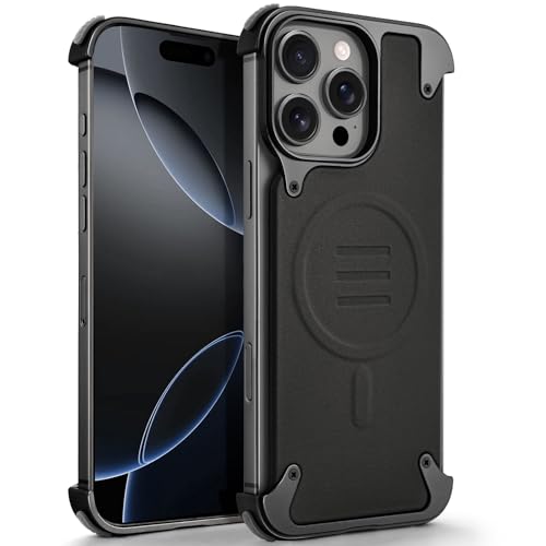 OATSBASF Schutzhülle für iPhone 16 Pro Max 17,5 cm (6,9 Zoll), kompatibel mit MagSafe, schlanke, minimalistische Schutzhülle, Stoßdämpfung, Aluminiumschalen in Luftfahrtqualität, Schwarz von OATSBASF
