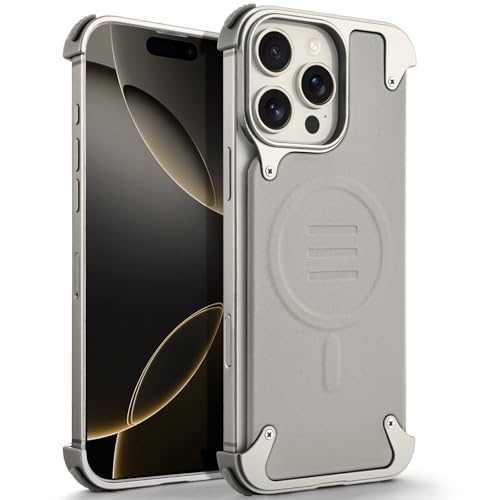 OATSBASF Schutzhülle für iPhone 16 Pro Max 17,5 cm (6,9 Zoll), kompatibel mit MagSafe, schlanke, minimalistische Schutzhülle, Stoßdämpfung, Aluminiumschalen in Luftfahrtqualität, natürliches Titan von OATSBASF