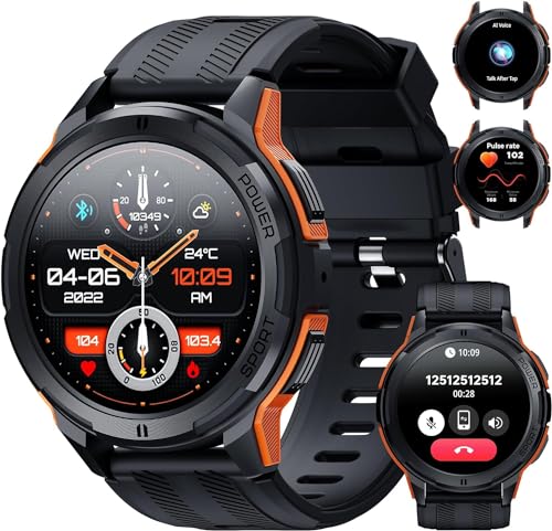 OBA Oukitel BT10 Smartwatch für Herren mit Bluetooth-Anrufen, 1,43 Zoll AMOLED Display, Akku 410 mAh, wasserdichte Uhr 5 ATM mit Herzfrequenzmesser, Schlafüberwachung für Android iOS, Orange, Orange, OBA Oukitel BT10 Smartwatch für Herren mit Bluetooth-Anrufen, 1,43 Zoll AMOLED Display, Akku 410 mAh, wasserdichte Uhr 5 ATM mit Herzfrequenzmesser, Schlafüberwachung für Android iOS, Orange, Orange, von OBA