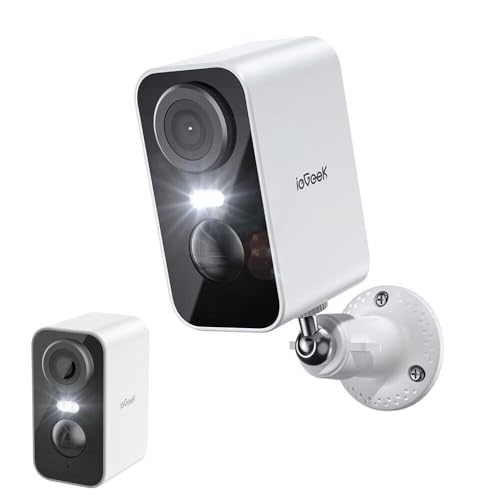 OBA WLAN-Kamera für Innen- und Außenbereich, kabellose Batterie, Kamera mit Scheinwerfer und Alarm, Farb-Nachtsicht, Bewegungserkennung, Person, Sirene, 2-Wege-Audio, funktioniert mit Alexa von OBA