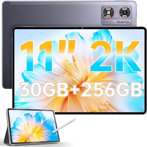 Oukitel OT8 Tablet 11 Zoll 2K, Android 13 Tablet mit Stift, 30(6+24) GB+256GB Gaming Tablet, Octa-Core Unisoc T606 Tablet 4G LTE, 8800mAh, 8MP+13MP AI Kamera, Dual SIM/TÜV/GPS/Widevine L1 (grau) von OBA