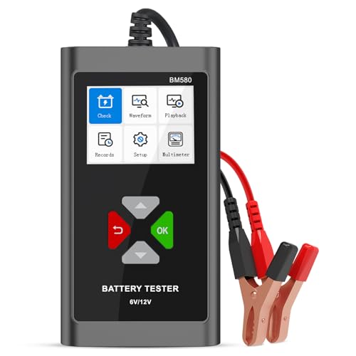 BM580 6V 12V Autobatterietester, 100-2000 CCA Batterietester Kfz mit Batteriestatusprüfung Anlasstest Ladetest, Lichtmaschinen Tester für Auto Motorrad ATV SUV Boot von OBDMONSTER