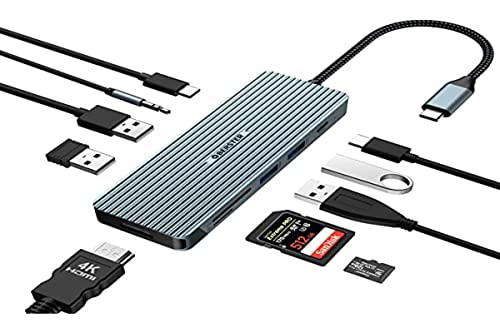 10 en 1 Docking Station USB C Adapter (4K HDMI, 2 USB 3.0, 2 USB 2.0, USB C, PD 100W, Audio, Lector de Tarjetas SD/TF) Compatible mit MacBook Pro/Air, Surface Pro/Go und Typ C Geräten von OBERSTER
