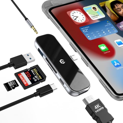 OBERSTER 6-in-1 USB-C-Hub, USB C auf HDMI, PD 100 W, USB 3.0, 3,5 mm Kopfhöreranschluss, SD/TF-Steckplätze – kompatibel mit Mac, Laptop und anderen USB-Typ-C-Geräten von OBERSTER