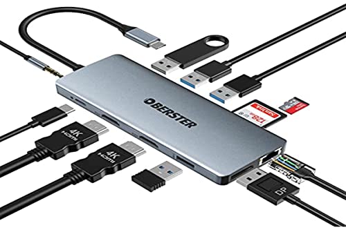 OBERSTER USB C Hub 12 in 1 Dockingstation, USB C auf 2 HDMI 4K, DP, RJ45 Gigabit Ethernet, USB-C PD 100W Adapter, für MacBook Pro und Andere USB-C-Typ Geräte von OBERSTER