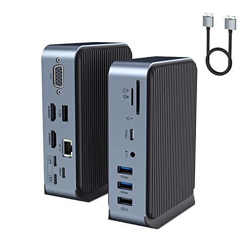 USB C Dockingstation Dual Monitor für MacBook Pro/Air, 15 in 2 USB C Docking Station für MacBook Pro/Air, Thunderbolt 3/4(2 HDMI/VGA/7 USB Anschlüssen/Ethernet/100W PD/Audio/SD/TF) von OBERSTER