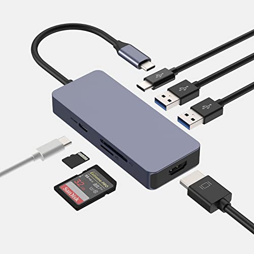 USB-C-Hub, USB-C-Adapter, 7-in-1-Docking, 4K-HDMI-Ausgang, USB 3.0, 100 W PD, SD/TF-Kartenwiedergabe, kompatibel mit MacBook Pro/Air und Typ-C-Geräten von OBERSTER