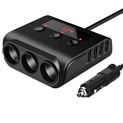 OBEST 100W Auto Zigarettenanzünder,Zigarettenanzünder Verteiler Adapter, 3 Ports + 4USB Auto Ladegerät mit Schalter und Spannung von OBEST