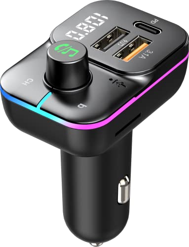 OBEST Bluetooth FM Transmitter Auto Radio Adapter,Zigarettenanzünder Ladegerät mit PD 25 W und QC3.1USB-Anschluss, Unterstützung für RGB-LED/U-Disk/Freisprechen von OBEST