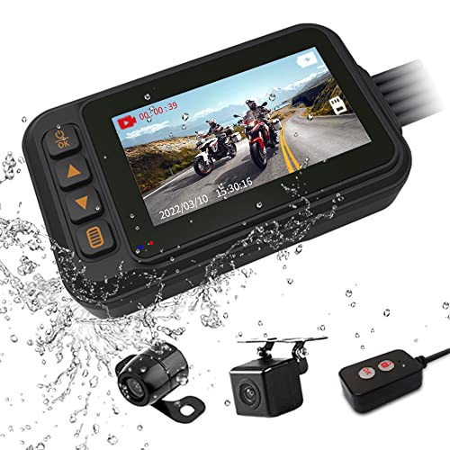 OBEST Dashcam Motorrad, 120°Weitwinkel Autokamera mit 3 Zoll Bildschirm, Vollständig wasserdichte Dashcam, Loop-Aufnahme, Automatisch Speichern, G-Sensor, Parküberwachung, Dual Kamera von OBEST