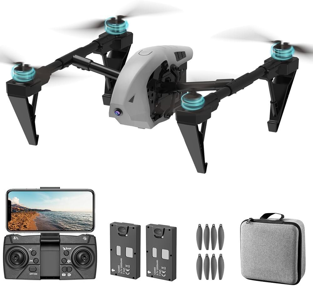 OBEST Drohne mit Kamera, FPV klappbares Vierachsflugzeug Drohne (4K HD, mit Positionierung bürstenloser Motor für Einsteigergeeignet2Batterien) von OBEST